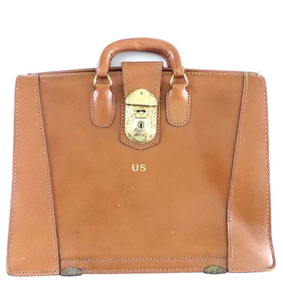 Vintage Leather Satchel Doctor Lawyer Scholar Briefcase US Yale Lock 1950s Tan